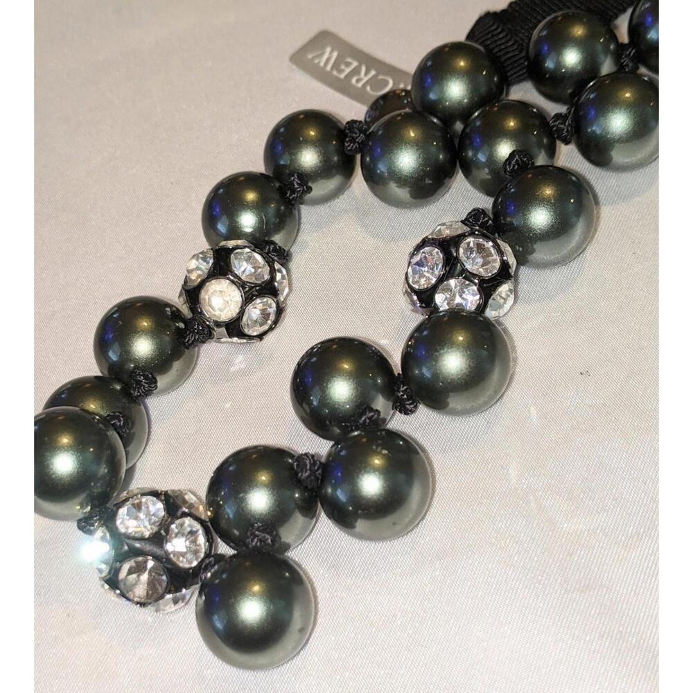 J.Crew Metallic Green Sparkle Fireball Cluster Crystal Ribbon Necklace NWT IOB